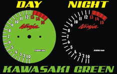 Kawasaki ZX 10 ZX10R ZX10 R ZX 10R 2007 2008 07 08 Lime Green face Reverse Style Gauges